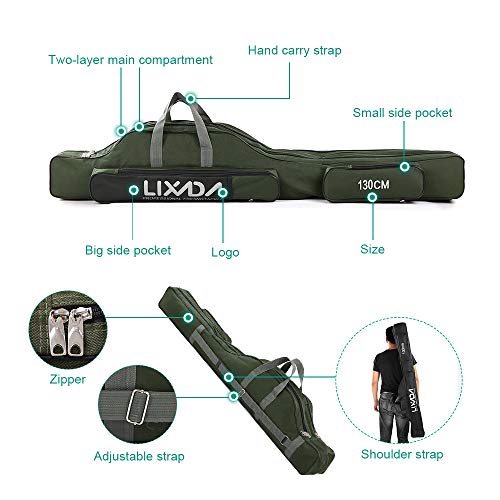 Lixada Fishing Rod Case, Portable Folding Fishing Rod Case Fishing Pole Reel Storage Bag Fishing Gears Organizer
