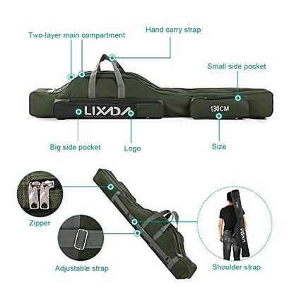 Lixada Fishing Rod Case, Portable Folding Fishing Rod Case Fishing Pole Reel Storage Bag Fishing Gears Organizer