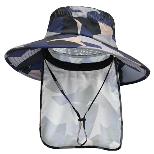 Sun Hats for Men Women Fishing Hat UPF 50+ Breathable Wide Brim Bucket Hats Summer UV Protection Safari Hat with Neck Flap - color: Camo Beige