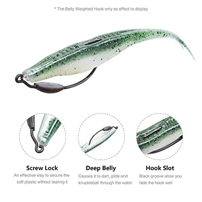 Fishing Bait Soft Plastic Lures 30/50 Pcs, Weighted Hooks 10 Pack & 40-Piece Set, 4in/5in Salty Split Tail Jerk Shad, 3/0 4/0 5/0 Weedless Swimbait Hook for Bass Fishing - color: Set A, size: 4in-30 Pcs