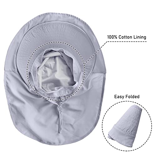Womens Sun Hat UPF 50+ Wide Brim and Ponytail Hole, Hiking Safari Hat with Neck Flap… - color: Light Gray