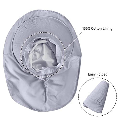 Womens Sun Hat UPF 50+ Wide Brim and Ponytail Hole, Hiking Safari Hat with Neck Flap… - color: Light Gray