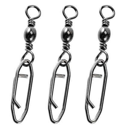 Atibin Saltwater Freshwater Snap Swivels Stainless Heavy Steel Fishing Clips Swivel Barrel Clip Fishing Snaps Rolling Speed Change Black Nickel - size: Size 1/0+L (83lb) 25 pcs