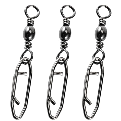 Atibin Saltwater Freshwater Snap Swivels Stainless Heavy Steel Fishing Clips Swivel Barrel Clip Fishing Snaps Rolling Speed Change Black Nickel - size: Size 1/0+L (83lb) 25 pcs