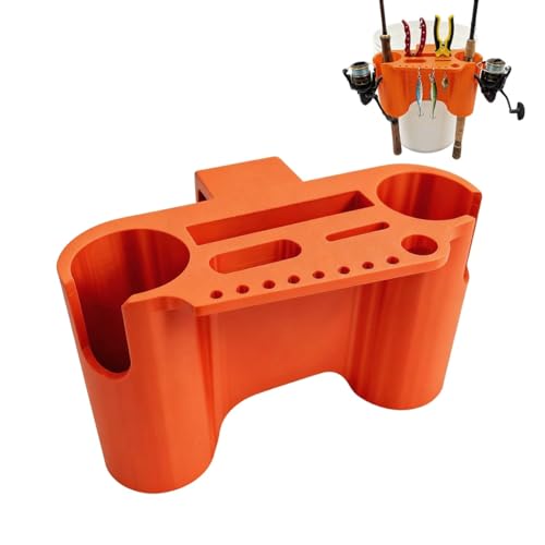 Bucket Fishing Rod Holder System, Portable 5 Gallon Bucket Fishing Station with Fishing Rod Holders & Tackle Storage, Multi-Function Fishing Tool Organizer for Ice, Boat & Shore Fishing,Orange - color: Orange