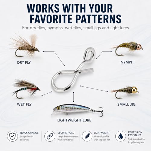 Fly Fishing Snaps 100pcs - Stainless Steel Quick Change Fly Clips, No Knot Fly Fishing Snap Connectors for Trout Flies, Jigs, Hooks, Tippet Leader and Lightweight Lures - size: XL- 4.9X11.0mm
