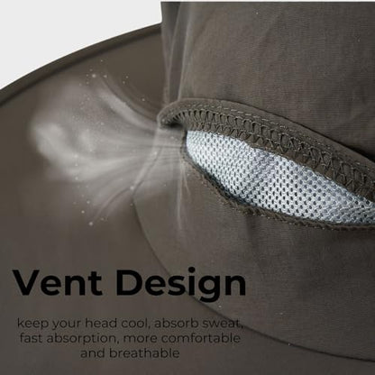Flammi Mosquito Net Hat Safari Hat UPF 50+ Sun Protection Boonie Hats for Men with Neck Flap Fishing Hiking Hat for Men/Women - color: Khaki Green