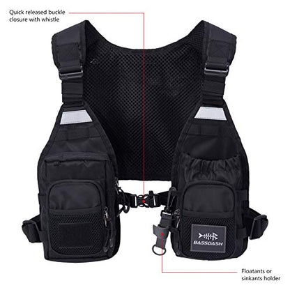 BASSDASH FV08 Ultra Lightweight Fly Fishing Vest for Men and Women Portable Chest Pack - color: Black