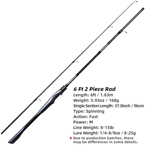 Kilitn Fishing Rod, 2-Piece Graphite Rod, Spinning & Casting, Strong Carbon Fiber Fishing Poles with Comfortable Handle for Freshwater or Saltwater Fishing - size: 6FT, style: Spinning Rod