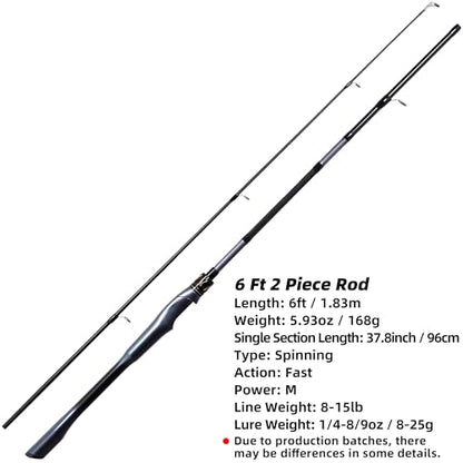 Kilitn Fishing Rod, 2-Piece Graphite Rod, Spinning & Casting, Strong Carbon Fiber Fishing Poles with Comfortable Handle for Freshwater or Saltwater Fishing - size: 6FT