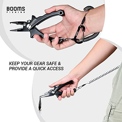 Booms Fishing T04 Fishing Lanyards Fishing Tool/Pole Safety Coil Lanyard Retractable Wire Inside Tup Cover - color: Colorful, with carabiner, 6pcs