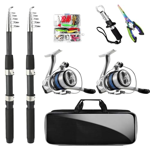 Telescopic Fishing Rod and Reel Combo Set, 2PCS Collapsible Fishing Poles, Fishing Kit with Spinning Reel Fishing Pliers and Lip Gripper, Travel Saltwater Freshwater Fishing Gear for Adults Beginners - color: 2.1M/6.89FT