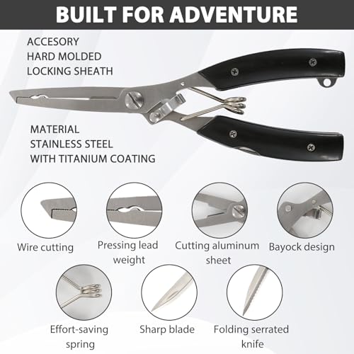 4PCS Set Fishing Scissors, Braided Line Cutter Tool Kit, Portable Fly Tying Scissors, Practical with Hand Rope, Suitable for Braided Fishing Line (Black)