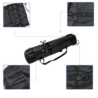 Allnice Durable Canvas Fishing Rod & Reel Organizer Bag Travel Carry Case Bag- Holds 5 Poles & Tackle - color: Black