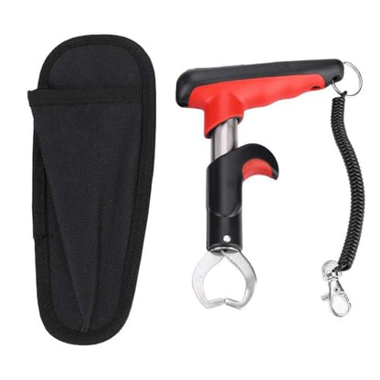 HERCHR Stainless Steel Fishing Grip, Easy Trigger LCD Display Fish Lip Grip Tool with Scale and Storage Bag, Professional Fishing Gripper, Non-Slip Handle & Safety Spring Strap