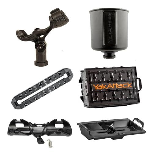 YakAttack Kayak Fishing Starter Pack Bundle | Complete Kayak Accessories Kit with Omega Rod Holder, GridLoc MightyMount XL, TracPak Storage System, Paddle Holder & Cup Holder | Made in USA