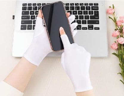 Utaly Women Sunblock Fingerless Gloves Non-Slip UV Protection Driving Riding Summer Outdoor Gloves for Women Girls - color: White