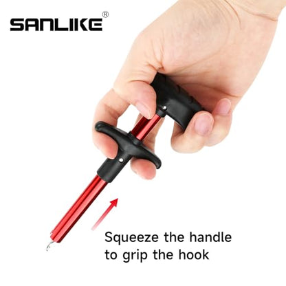 SANLIKE 2PCS Adjustable Fishing Fighting Belt ABS Rod Waist Support Tackle | Soft EVA cushion eases belly pressure, quick adjust waist strap, deep rod slot, bonus metal clip for small tackle storage - color: Red Fishing Belt & Hook Remover