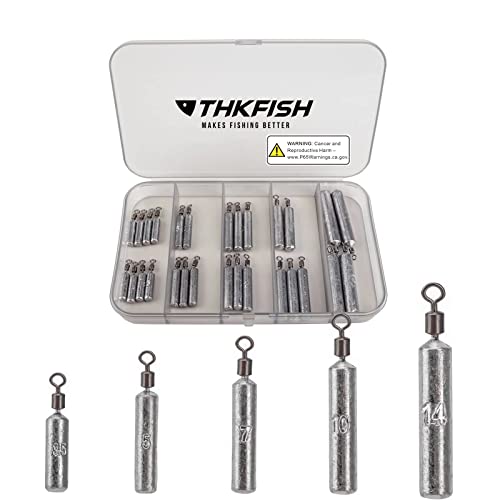 THKFISH Fishing Weights Sinkers Set, 28PCS Fishing Sinker Drop Shot Weights Kit,Drop Shot Rig Wacky Hooks for Saltwater Freshwater Bass Fishing - size: E-28pcs-Slender Shape