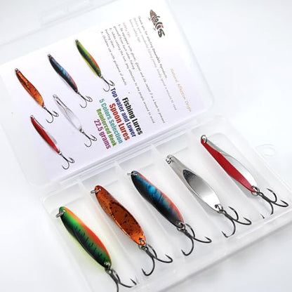 EXAURAFELIS 5pcs Fishing Lures Casting Spoon Lure Fishing Spoons for Trout, Bass, Crappie, Pike, Walleye - Saltwater & Freshwater with Tackle Box - 1/4oz, 3/4oz - color: Color B 3/4 oz