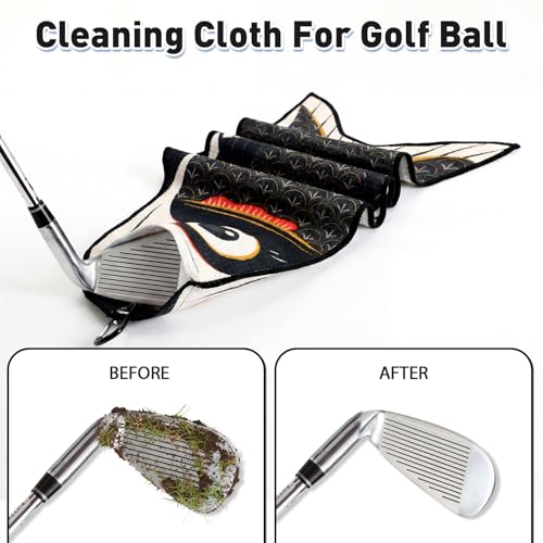 Mindsoft Koi Fish Golf Towel Cute Microfiber Golf Towel Carabiner Clip, Cleaning Cloth & Clubs Koi Pattern Golfs Accessories and Gifts for Men Women(Black) - color: Black