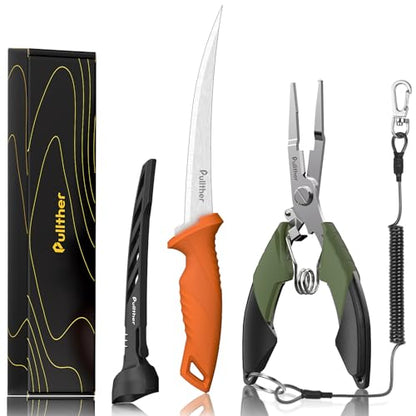 2PC Fishing Tool Kit - 7" Fillet Knife,Fishing Pliers,Multitool Hook Remover Fishing Pliers,Fishing Gear for Saltwater - color: 6.5"Fishing Pliers Green