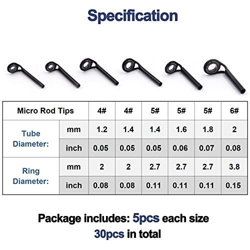 FishTrip Micro Rod Tips Repair Kit - 30pcs Baitcasting Rods Fishing Rod Tip Guides Replacement Kit Ceramic Micro Eyes Rings Saltwater Freshwater