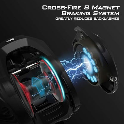 KastKing Royale Legend II Baitcasting Reels, New Compact Design Baitcaster Fishing Reel, 17.64LB Carbon Fiber Drag, Cross-Fire 8 Magnet Braking System, Available in 5.4:1 and 7.2:1 - color: 7.2:1-right