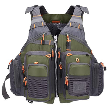 Lixada Fly Fishing Vest Fishing Jacket Breathable Polyester Mesh Design Fishing Vest - color: Green