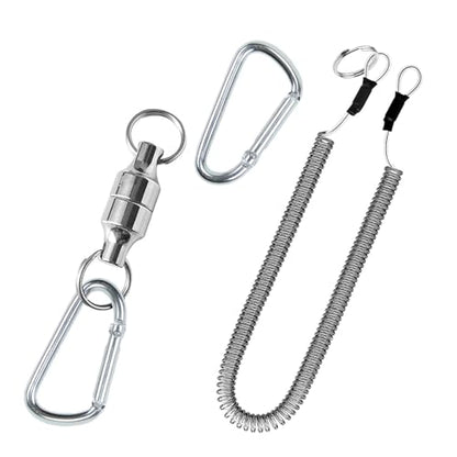 Magnetic Net Release Fly Fishing Net Retractor Magnetic Keychain, for Fly Fishing with Retractable Coiled Lanyard Carabiner - color: Silver Iron