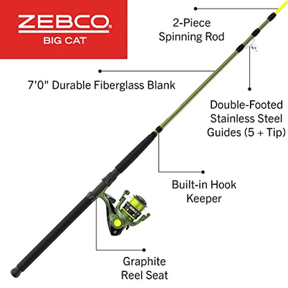 Zebco Big Cat Spinning Reel and Fishing Rod Combo - style: 7'0" Medium-heavy Rod, Size 60 Reel