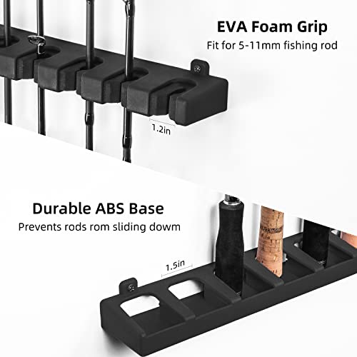 RUNCL Fishing Rod Holder, Rod Sleeve, and Rod Strap Kit, Wall Mounted Vertical Fishing Rod Rack, Fishing Pole Holders Hold Up to 6 5-11mm Rods, Fishing Rod Storage Combo Set - color: C: 1 Set Black