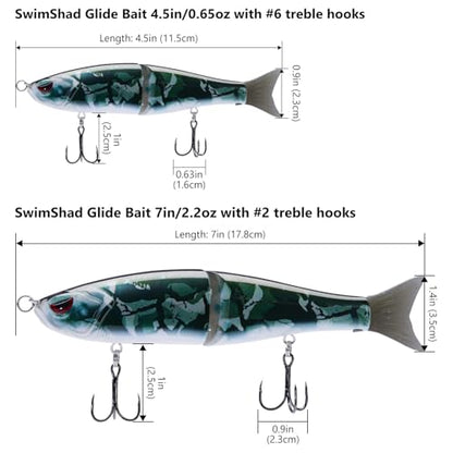 Bassdash SwimShad Glide Baits Jointed Swimbait Bass Pike Salmon Trout Muskie Fishing Lure - color: Black Camo, size: 7in/2.2oz