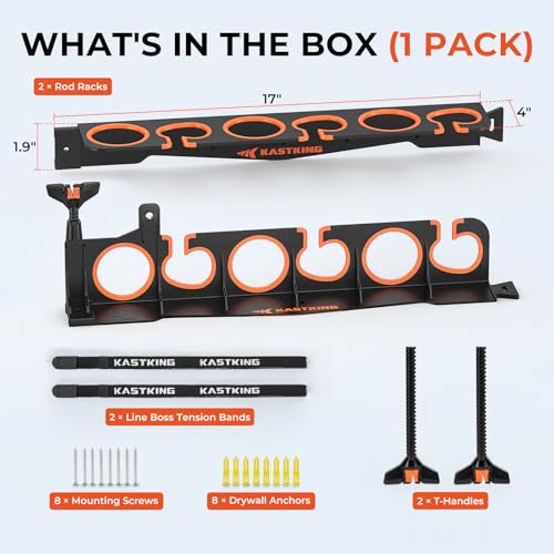 KastKing SafeGuard LS Horizontal Fishing Rod Rack with Line Spooler – Wall or Ceiling Mount, Holds 6 Rods & Combos in 18", No-Twist Fishing Rod Holder with Spooler & Cutter (Spinning & Baitcasting) - color: B:Upgraded w/ Spooler, 1 Pack(store 6 rods)