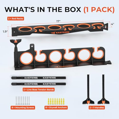 KastKing SafeGuard LS Horizontal Fishing Rod Rack with Line Spooler – Wall or Ceiling Mount, Holds 6 Rods & Combos in 18", No-Twist Fishing Rod Holder with Spooler & Cutter (Spinning & Baitcasting) - color: B:Upgraded w/ Spooler, 1 Pack(store 6 rods)