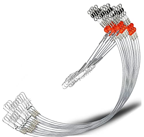 YOTO Fishing Leaders,Stainless Steel Tackle Rig with Tackle Lure Swivels Snaps, Saltwater rig Wire Leader Fishing Leader Wire Bottom rigs for Saltwater - color: White Fishing Leaders, style: 1arm-24pcs