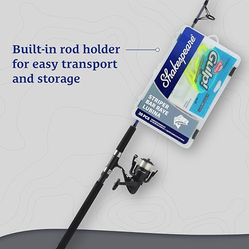 Shakespeare Catch More Fish Spinning Reel and Fishing Rod Combo with Kit - color: Striper, style: 2024 Model