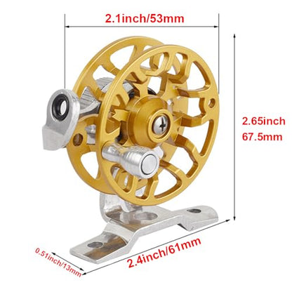 Winter Fishing Reel All Metal 1.76oz(50g) Lightweight 2.1inch(53mm) Upgrade Base Right Hand Mini Fly Wheel for Trout Pike Ice Fishing Tackle - color: Yellow