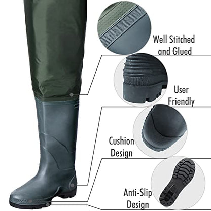 Chest Waders with Boots for Men & Women, Nylon/PVC Lightweight Fishing Wader with Boots Hanger - color: Army Green, size: M9/W11