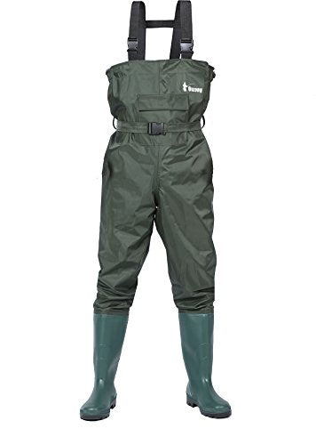 Bootfoot Fishing Chest Waders for Men Women with Boots 2-Ply Nylon/PVC Waterproof Hunting Waders with Boots Hanger - color: Green, size: 8