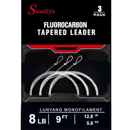 3-Pack Fluorocarbon Fishing Line Pre-Tied Loop Fly Fishing Tapered Leader 7.5FT 9FT 12FT 0X 1X 2X 3X 4X 5X 6X 7X 8-26LB - size: 9FT-8lb