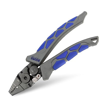 Booms Fishing CP4 Wire Crimping Tool with Cutter, Effort-Saving Fishing Crimping Pliers, High Carbon Steel Fishing Plier Wire Rope Leader Crimper Tool, 7 inch Crimpers Swager with Ergonomic Handle - style: Crimper Only