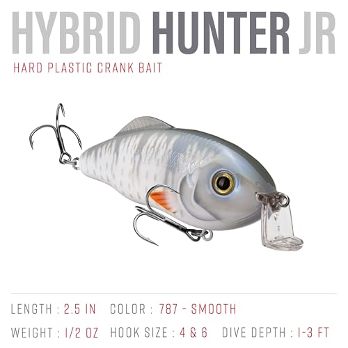 Strike King Hybrid Hunter Shallow Jr. Fishing Lure, Shallow Diving Crankbait, 90-Degree Bill, 3D Eyes, Loud Rattle, Dives 1 to 3-Feet,Size 4 & 6 Treble Hooks - color: Smooth, size: 1/2 oz