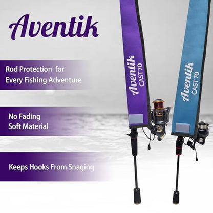 Aventik Neoprene Fishing Rods Sleeve Puncture Resistant, Labeled Protective Sock for Spinning Casting Rods Snag Resistant Floating Cover Fits 6-9ft Spinning Casting Trolling Rods - color: Blue, size: 70inch, style: Spinning