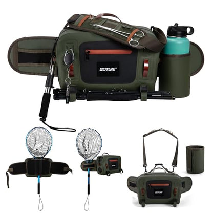 Goture Waterproof Fishing Waist Pack,IPX8 840D TPU Large Tackle Bag with Rod Holder,Airtight Zipper Closure,Detachable Water Bottle Holder, 10L Fly Fishing Bag with Adjustable Strap,Sling Fanny Pack - color: B3:10L Waterproof Tackle Bag