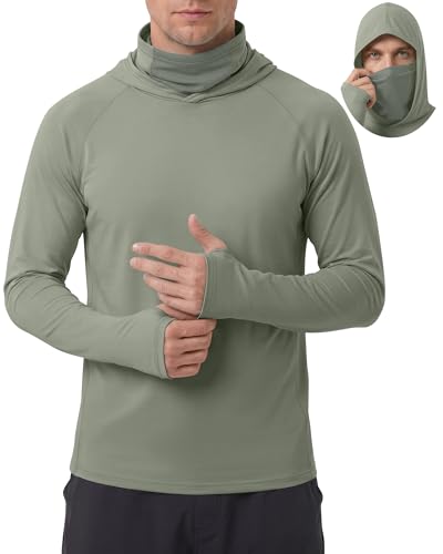 Men's UPF 50+ Sun Protection Hoodies Mask Long Sleeve Thumbholes Lightweight Dry Rash Guards Running Fishing Shirts - color: Mint Green, size: X-Large