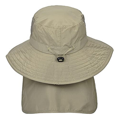 Catalonia Sun Hat for Men,Outdoor Wide Brim Hat with Neck Flap Cover for Fishing Hiking Safari Gardening - color: Olive / Side Mesh