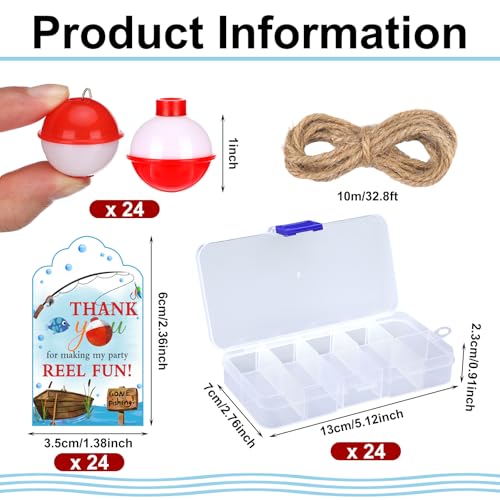 Wonderjune 24 Sets Fishing Party Favors Candy Little Tackle Boxes with Red White Floater Thank You Cards for Making My Reel Fun Fishing Theme Party Decorations