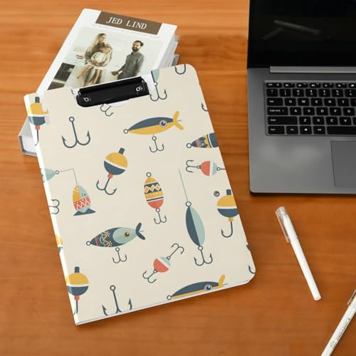 A4 Foldable Clipboard Folder with Double Clips Metal Clip, Pen Holder, 360 Degree Foldable Storage Clipboards Fishing Lures Hooks Fish Binder File Folder for Office,Nursing,Work,