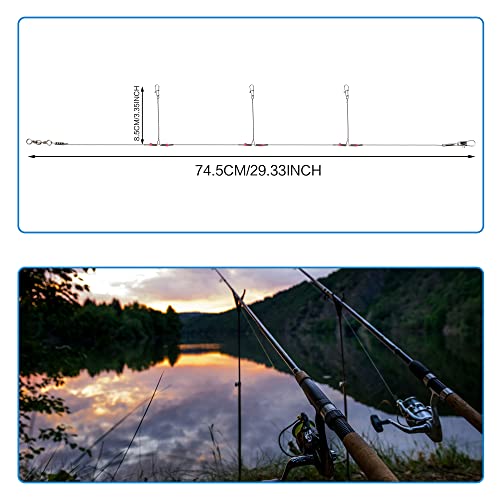 Fishing Leader Saltwater Freshwater,Stainless Steel Fish Rig with Swivel Snap Beads Connector Lure Bait and Hooks Fish Trace Lure Steel Wire Fishing Tackle Kit - color: 3arm 12pack